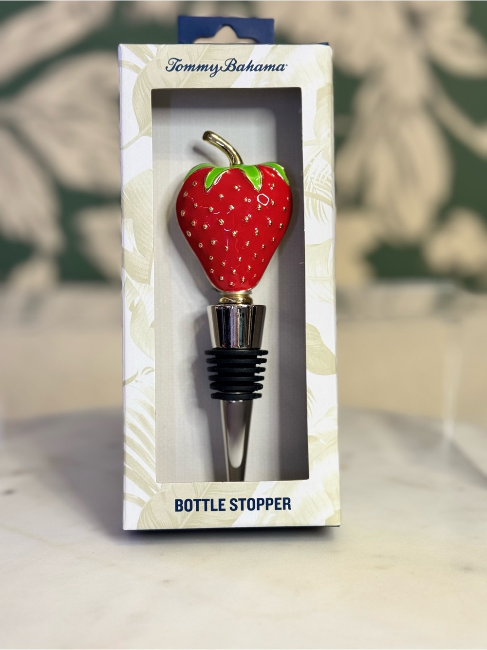 Tommy Bahama Strawberry Bottle Stopper - Red & Green NWT